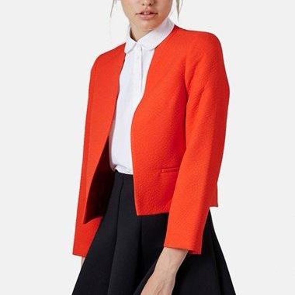 Topshop Croco Embossed High Hip Bright Orange Blazer  Size 0